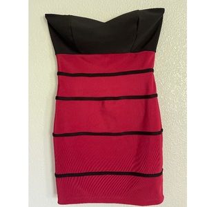 Maroon and black striped mini dress